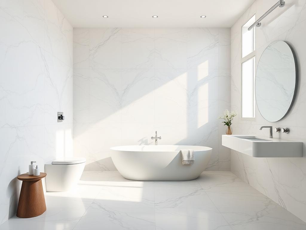 Marble-tiled modern bathroom with clean grout lines