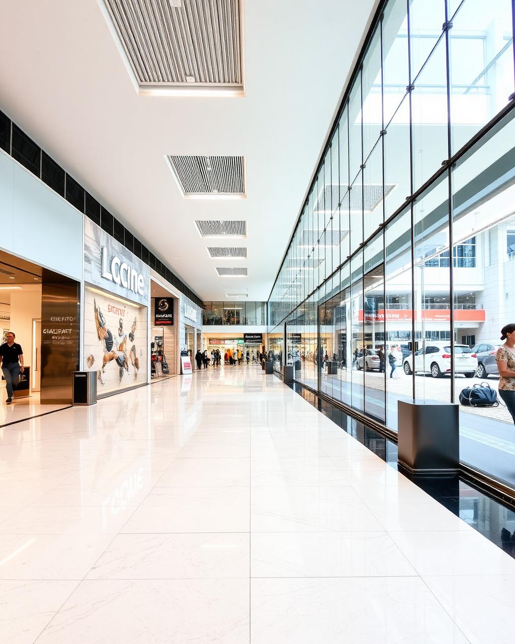 Commercial mall lobby with polished vitrified tiles