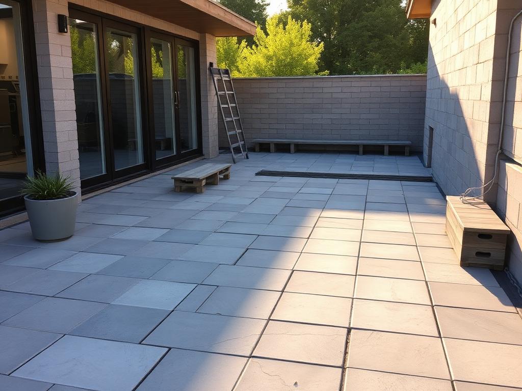 Outdoor terrace paved with stone tiles